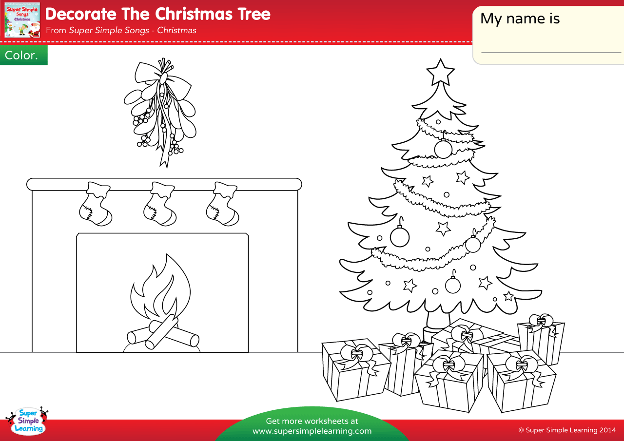 decorate the christmas tree worksheet - color - super simple